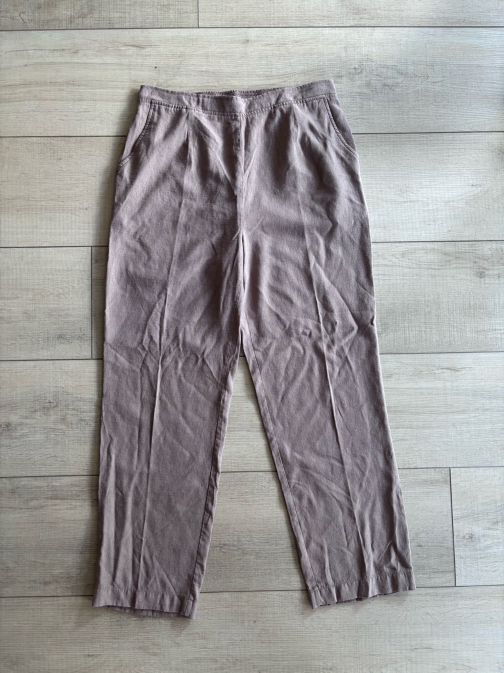Koret Casual Elastic-Waist Relaxed Straight Leg Trouser Pants in Taupe Size 14